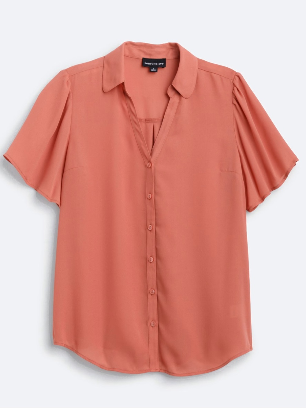Fortune + Ivy Dalton Flutter Sleeve Coral Blouse